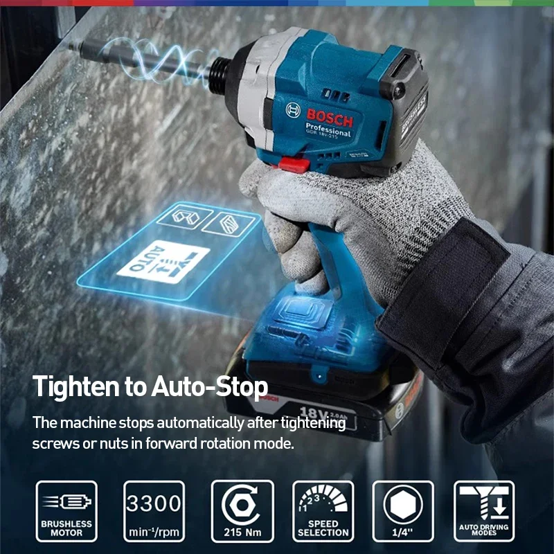 Bosch GDR 18V-215 Cordless Brushless Impact Driver 215Nm Heavy Duty High Torque Electric Screwdriver Professional Electric Tools