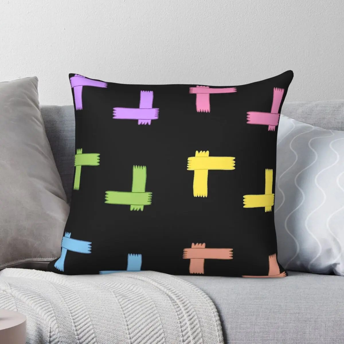 Spike Tape Square Pillowcase Polyester Linen Velvet Pattern Zip Decor Sofa Cushion Cover