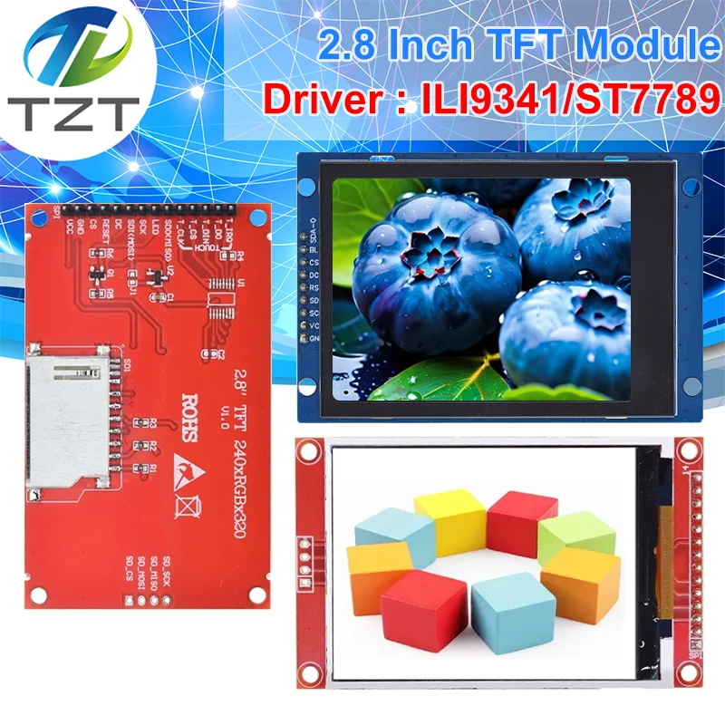 

TZT 2.8" 240x320 SPI TFT LCD Serial Port Module With PCB Micro SD ILI9341 / ST7789V 5V/3.3V 2.8 inch LED Display For Arduino