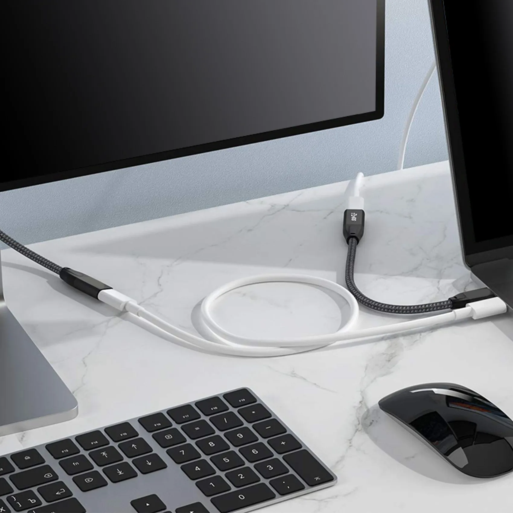 A14M 2X USB C 연장 케이블 1피트, USB 3.1 (10Gbps) 타입 C 남성-여성 연장 고속 충전 케이블 호환
