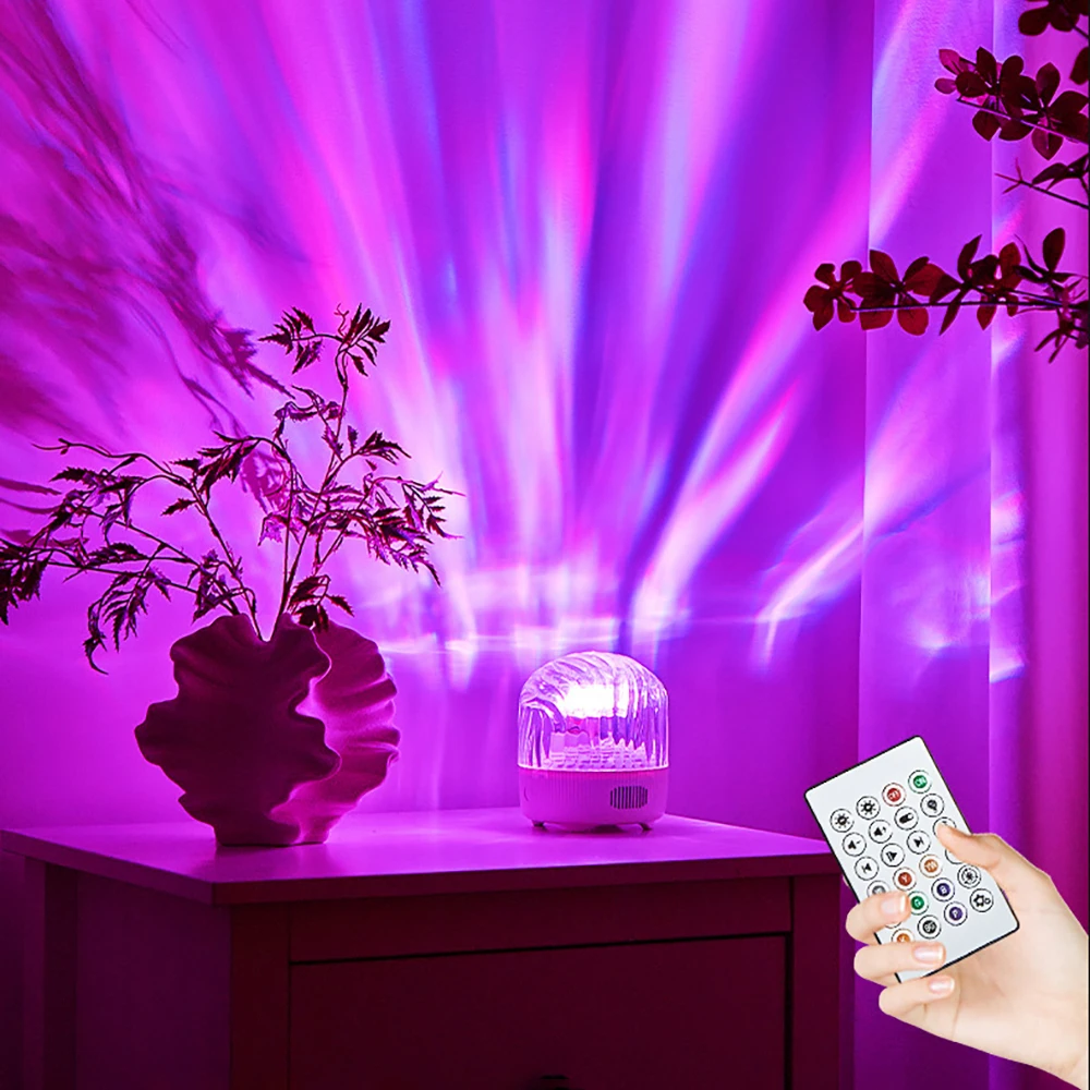 Northern Lights Water Ripple Projector Lamp with Audio Atmosphere Lamp Starry Sky Galaxy Night Light Bedroom Holiday Party Gift