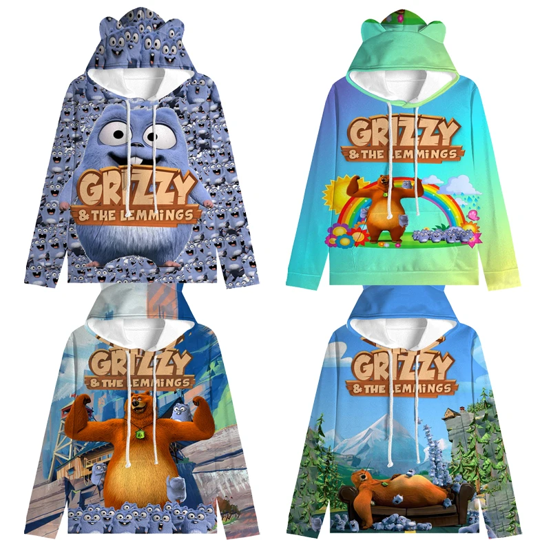 

Grizzy Bear Harajuku Cat Ear Hoodies Kids Boys Kawaii Sweet Oversized Sweatshirts Hooded Jacket