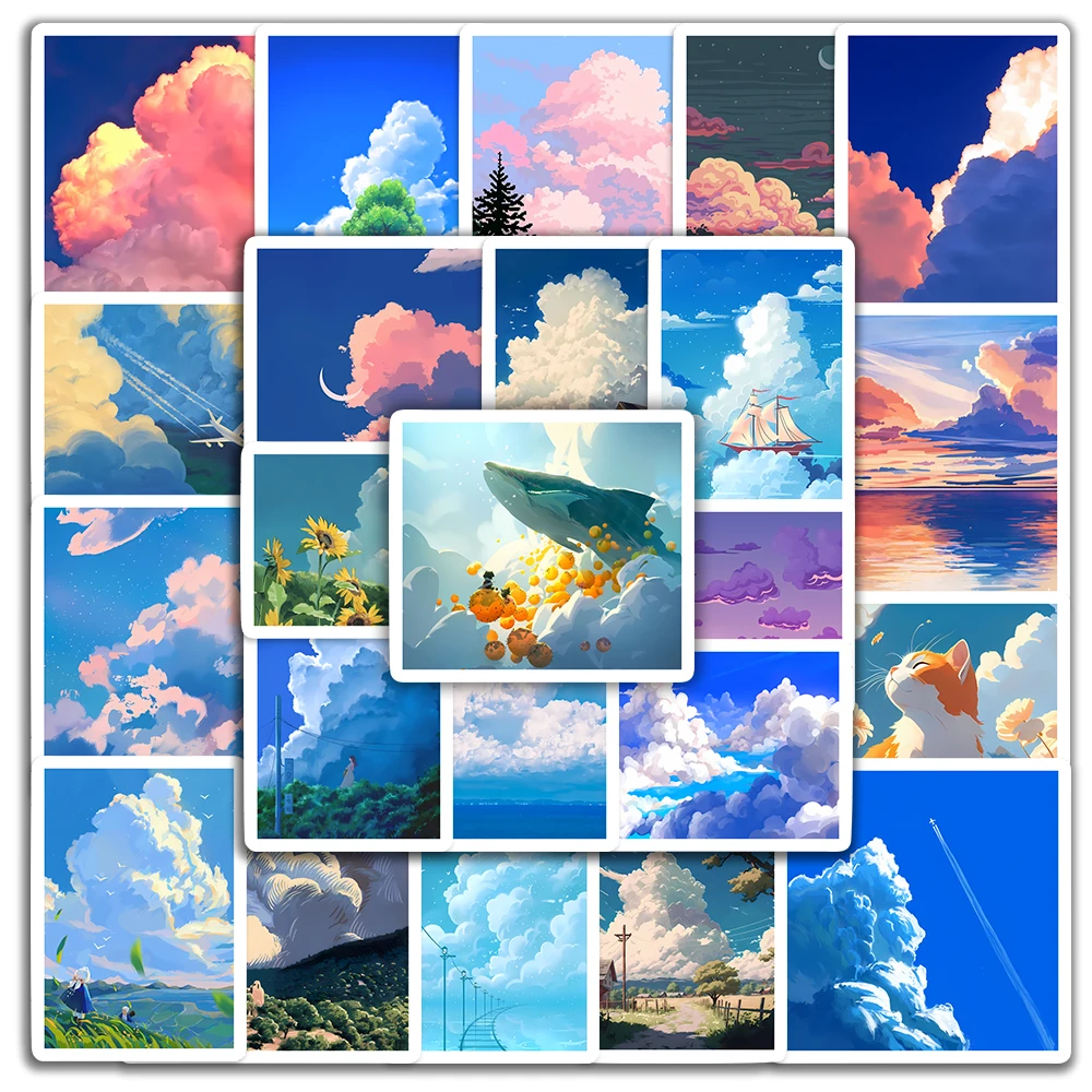 Aesthetic Cloud Illustration Stickers Arts DIY Kids Toys Gift Waterproof Decal for Scrapbook Laptop Bottles Decorative