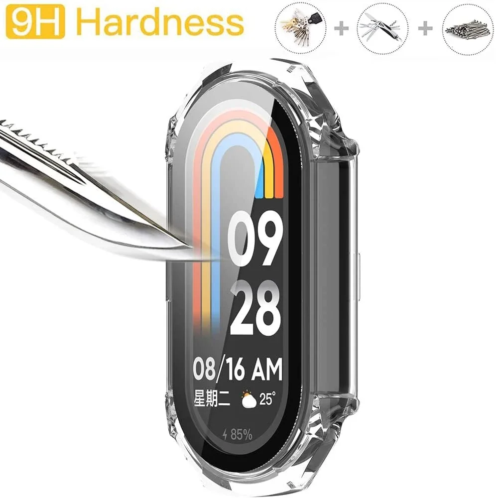 Funda rígida de PC + cristal para Xiaomi Mi Band 10 9 8, Protector de pantalla, funda protectora de parachoques para Mi Band 8 9 10, película de accesorios