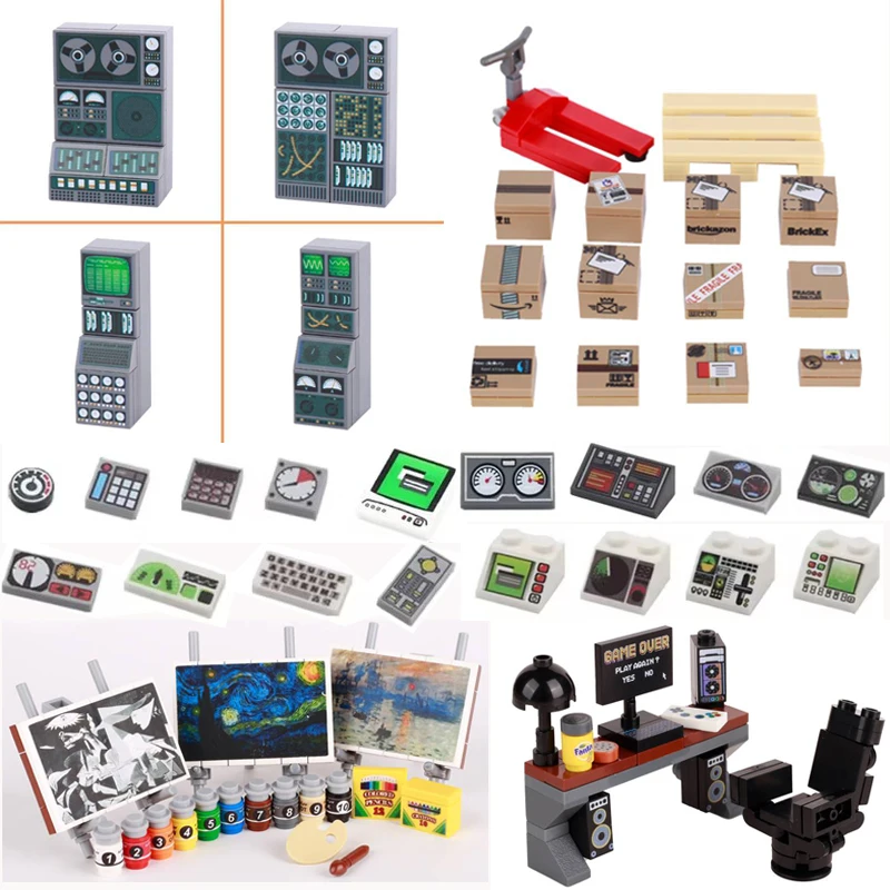 MOC Building Blocks Solider Figures Gifts Accessories Computer Computer Controller Game Table Oil Painting Mini Bricks QT018
