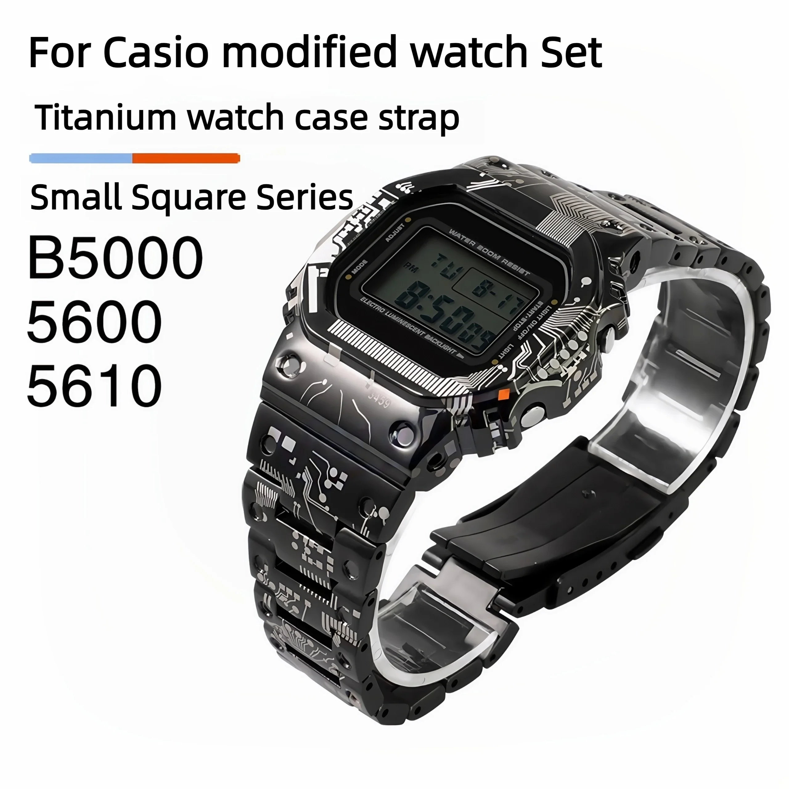 For Casio G-Shock DW5600 GWM5610 GMW-B5000 Titanium Case & Strap Mod Kit,Stainless Steel Metal Bezel & Strap Set,Men's Upgrade