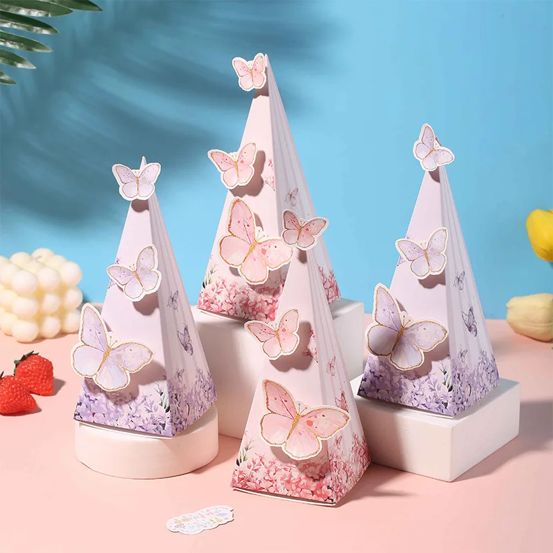 10/20Pcs Cartoon Butterfly Paper Candy Gift Box Triangle 3D Chocolate Wedding Favor Gift Packaging Box Birthday Party Decoration