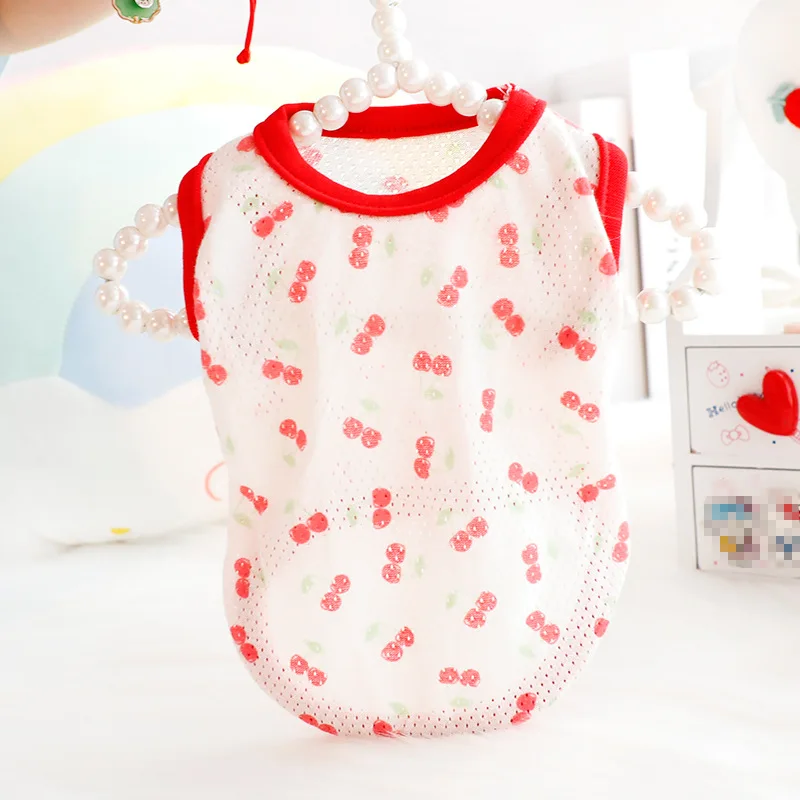 Mesh Hollow Out Vest for Dogs Clothing Cat Small Cherry Print Cute Thin Spring Summer Girl Pet Dog Clothes Pet Products 2023