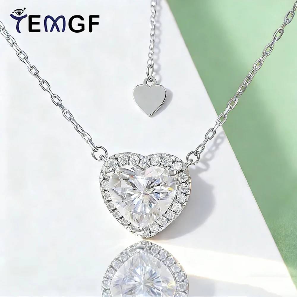 

TEMGF Moissanite Necklace 1/2/3/4CT Heart Cut Main Stone S925 Silver Chain for for Women Love Gift Elegant Fashion Fine Jewelry