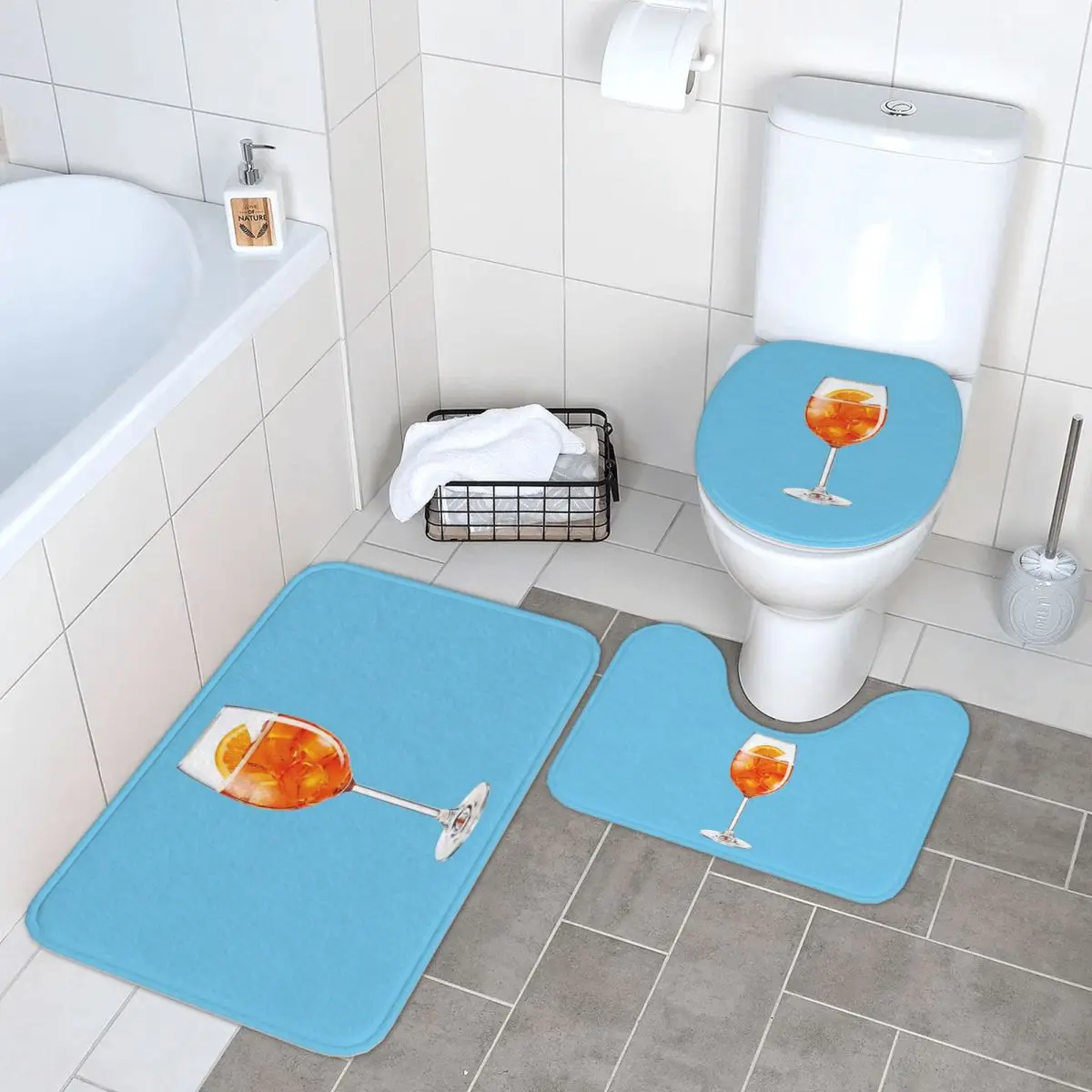 

Aperol Spritz, 3-х шт., коврик для ванной, набор для ванной комнаты, крышка для унитаза, домашний декор, нескользящий ковер, напольный коврик