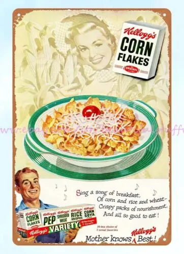 1950s kellogg's corn flakes breakfasts metal tin sign plaque modern wall art