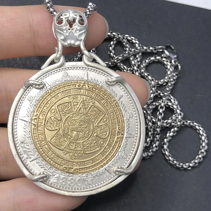 US 1880 Maya Gold and Silver Double Color Hobo Coin Pendant Necklace Jewelry Romantic Lover Commemorative Collectible medal gift