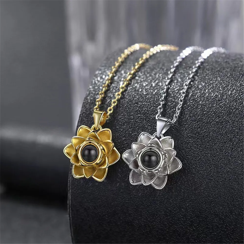 

Niche Design Collarbone Chain Text Color Photo Custom Simple Flower Projection Necklace