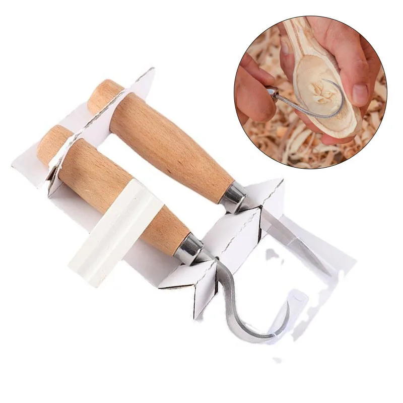 Multi-Function Carving Knife Stainless Iron Carving Knife Ergonomic Beech Handle Woodworking Spoon Durable Curved Straight Knife