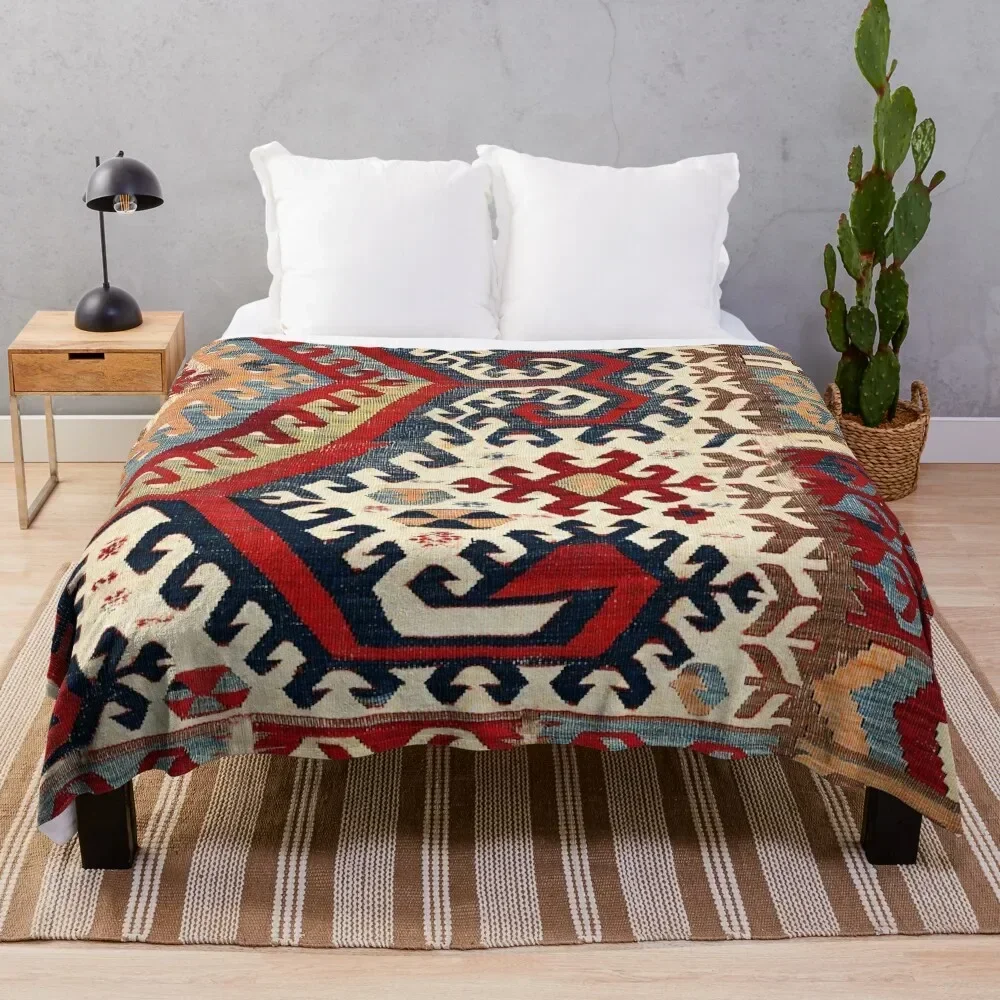 

HotamisAntique Konya Turkish Kilim Print Throw Blanket Easy Care Comfortable Blanket for Couch
