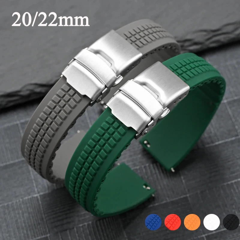 20/22mm Silicone Strap Folding Buckle Quick Release Men Women Universal Sport Waterproof Replace Watch Band Bracelet Cut to Size