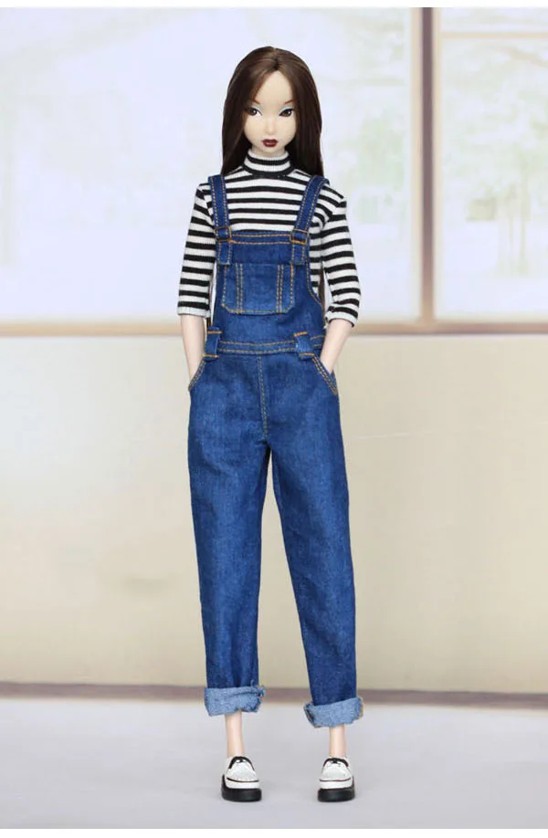 [Customized] 1/6 Female Denim Loose Curled Strap Pants Casual Overall Jeans Clothes for Momoko OB FR Nippon PoppyParker Dolls image 4