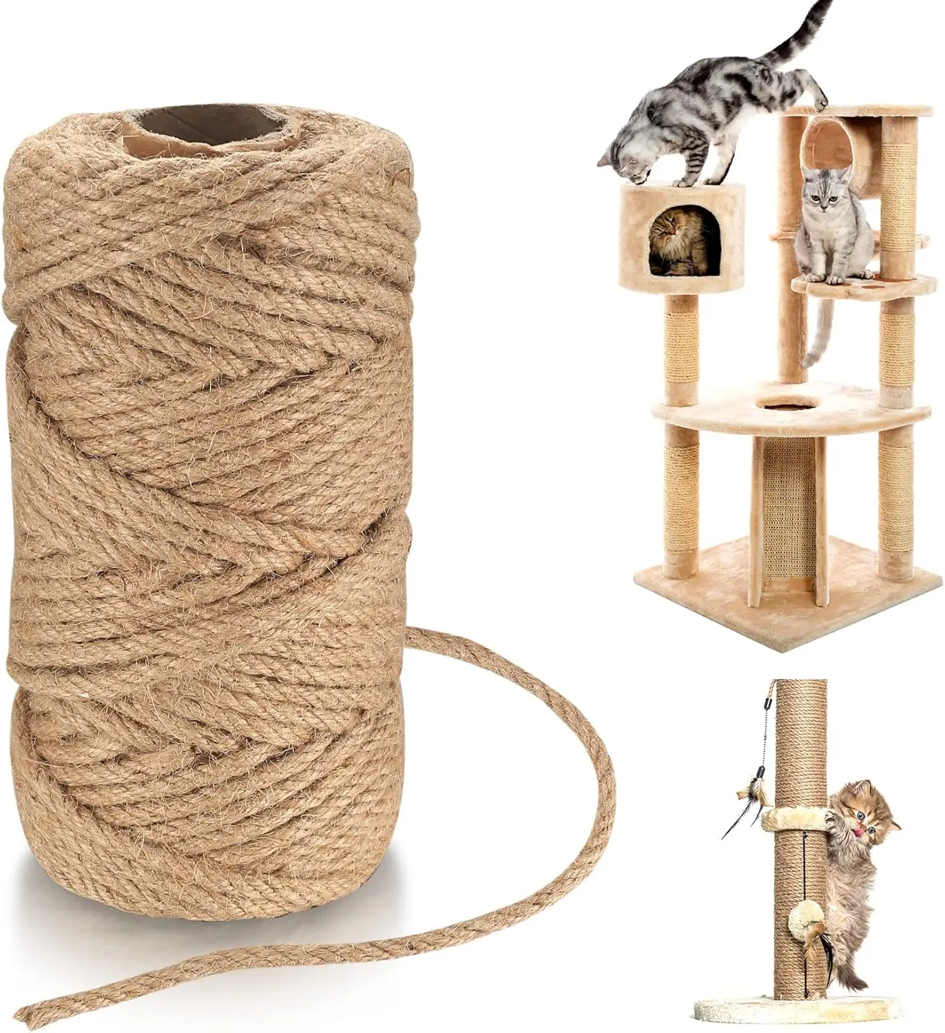 

6mm Jute Twine String, 4 Ply Thick Heavy Duty Twine Rope, Natural Hemp Rope for Cat Scratching Post, DIY Arts Crafts, Gardening