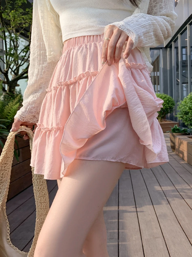 Summer Sweet Splicing Three-layer Skirt Fashion High Waist Thin Half-body Cake Skirt A-line Beachwear Mini Skirt Woman Clothing