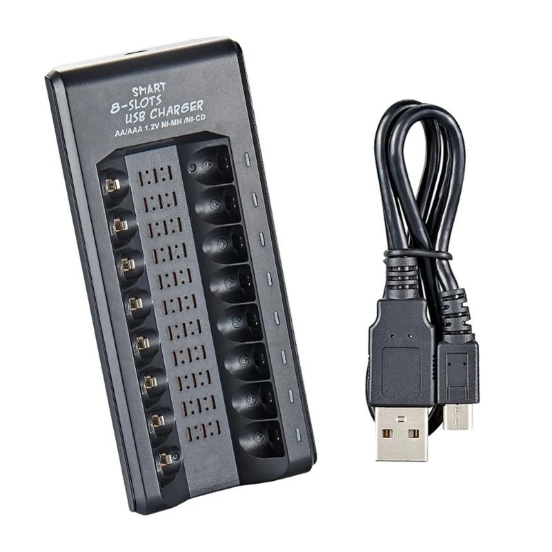 B0KF 8Slot DC5V USB Portable Charging Station For AA /Triple A Rechargeable Batteries With Independent Charging Slots