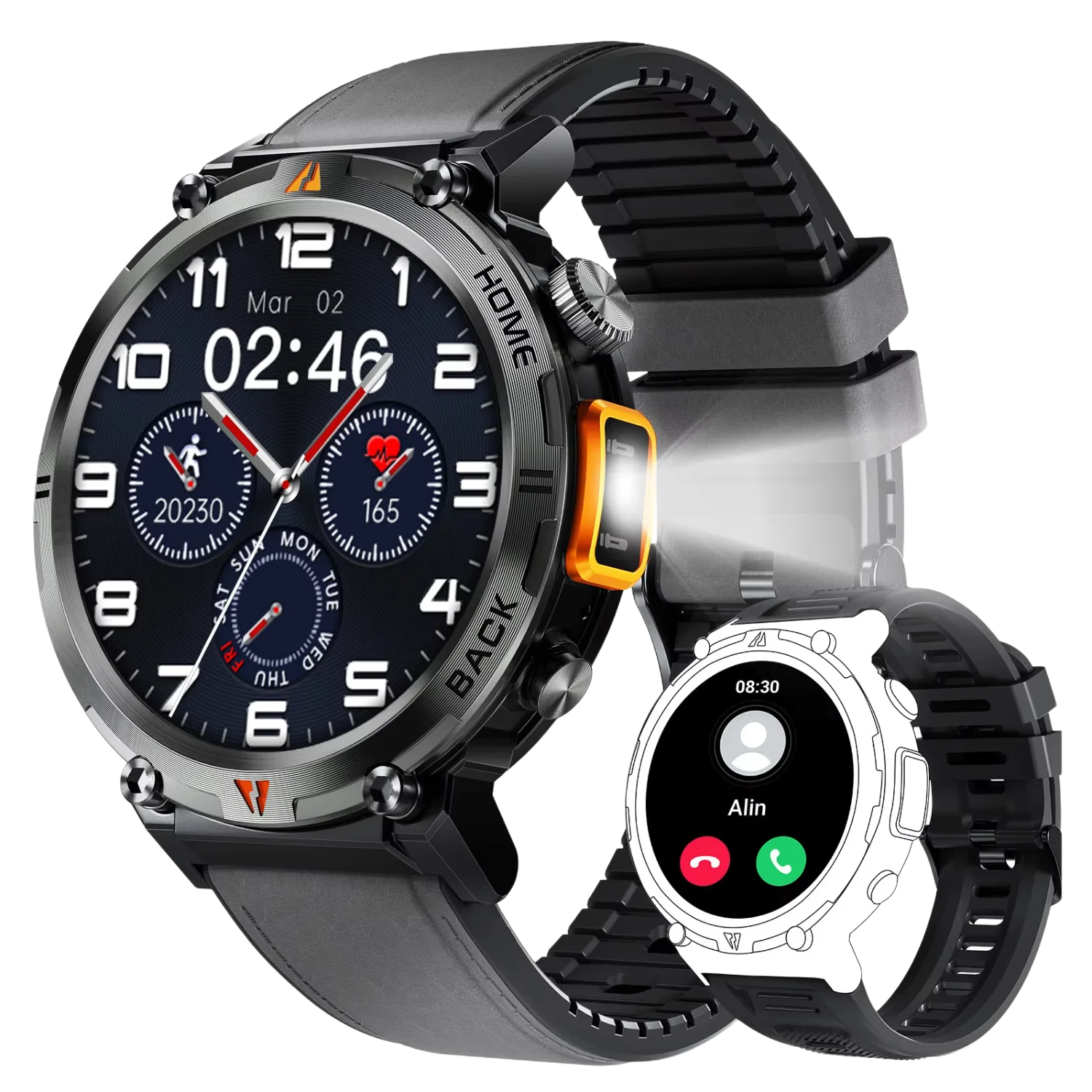 KE3 Smart Watch 3ATM Waterproof Original Design  Men Bluetooth Call Health Monitor With Flashlight 100+ Sports Modes