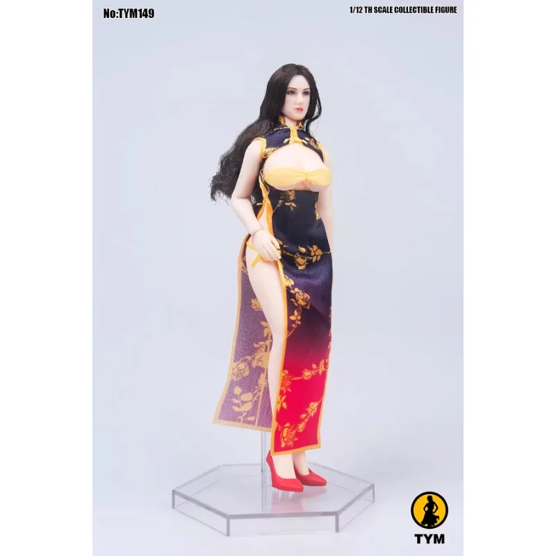 

TYM149 1/12 Scale Female Soldier Clothes Printed Cheongsam Dress with Shoes Model for 6" Action Figures Body