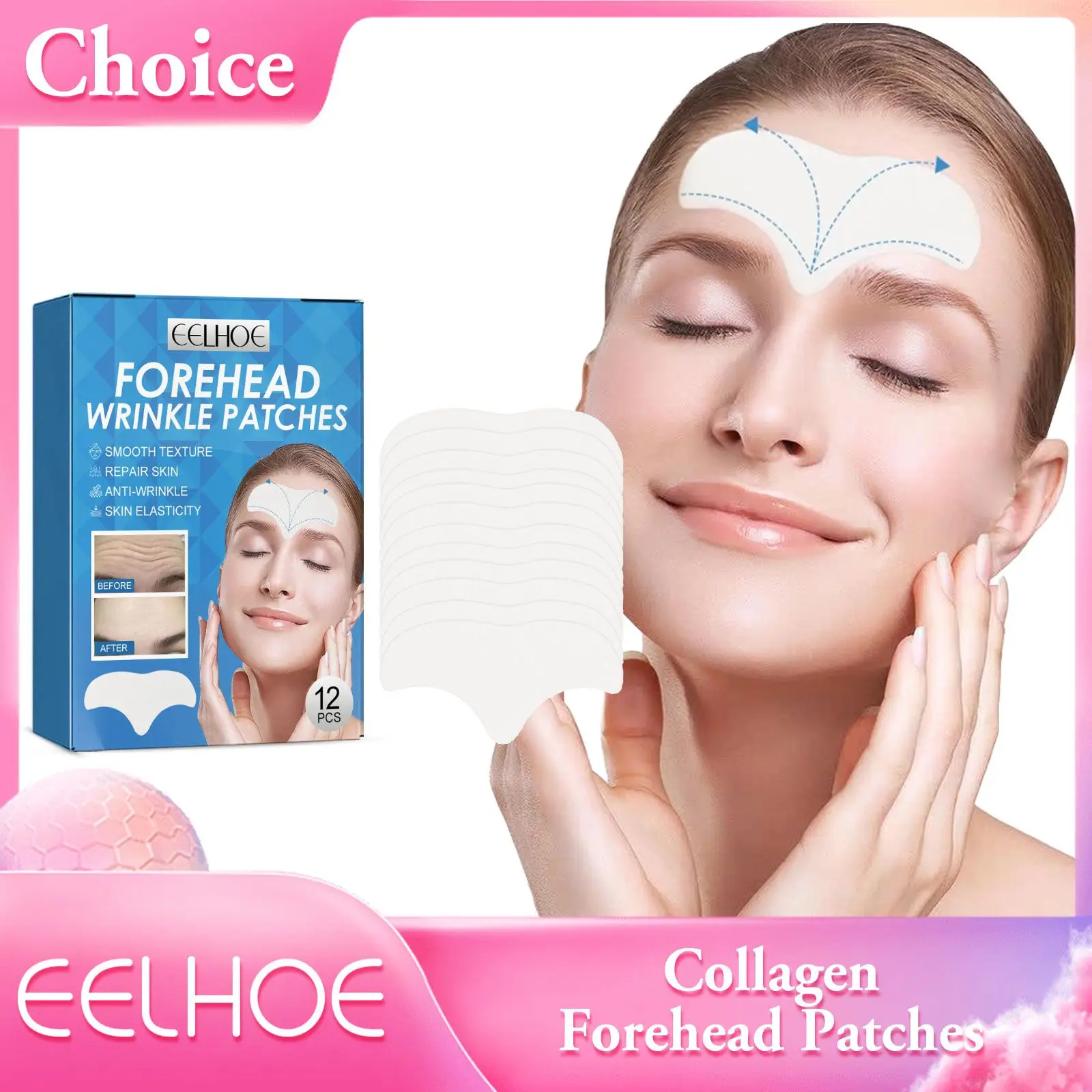 

EELHOE Collagen Forehead Patches Firming Lifting Skin Lightening Lines Removal Smoothing Moisturizing Beauty Skin Care Products