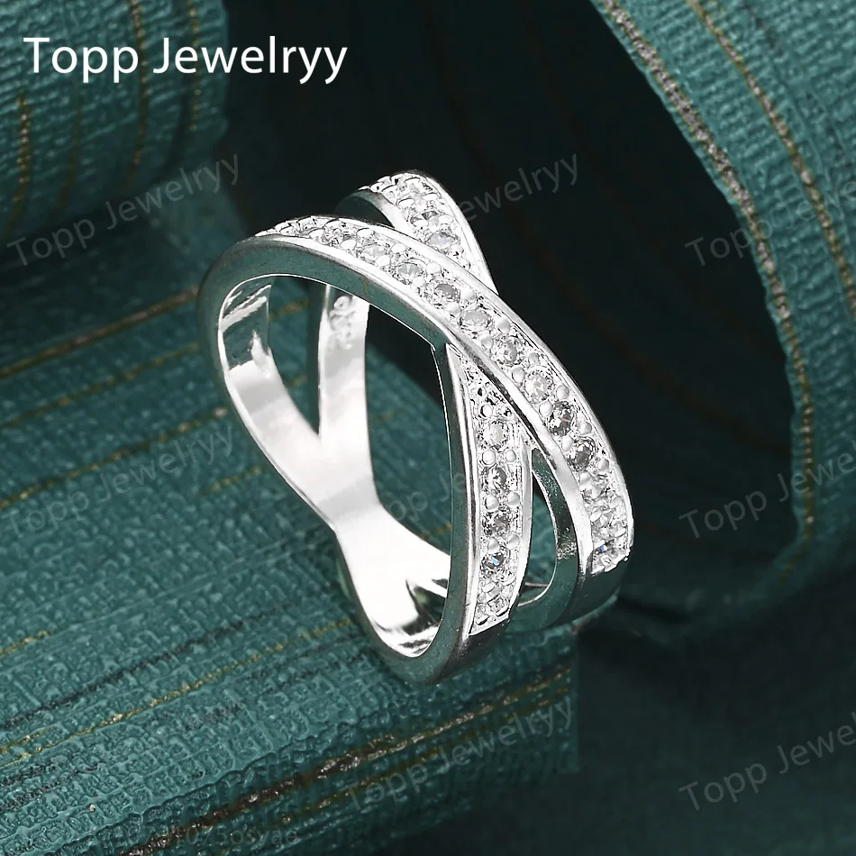

Elegant Women's 925 Sterling Silver 7-10# Simple Cross Zircon Ring Fashion Charm Party Birthday Gift Jewelry
