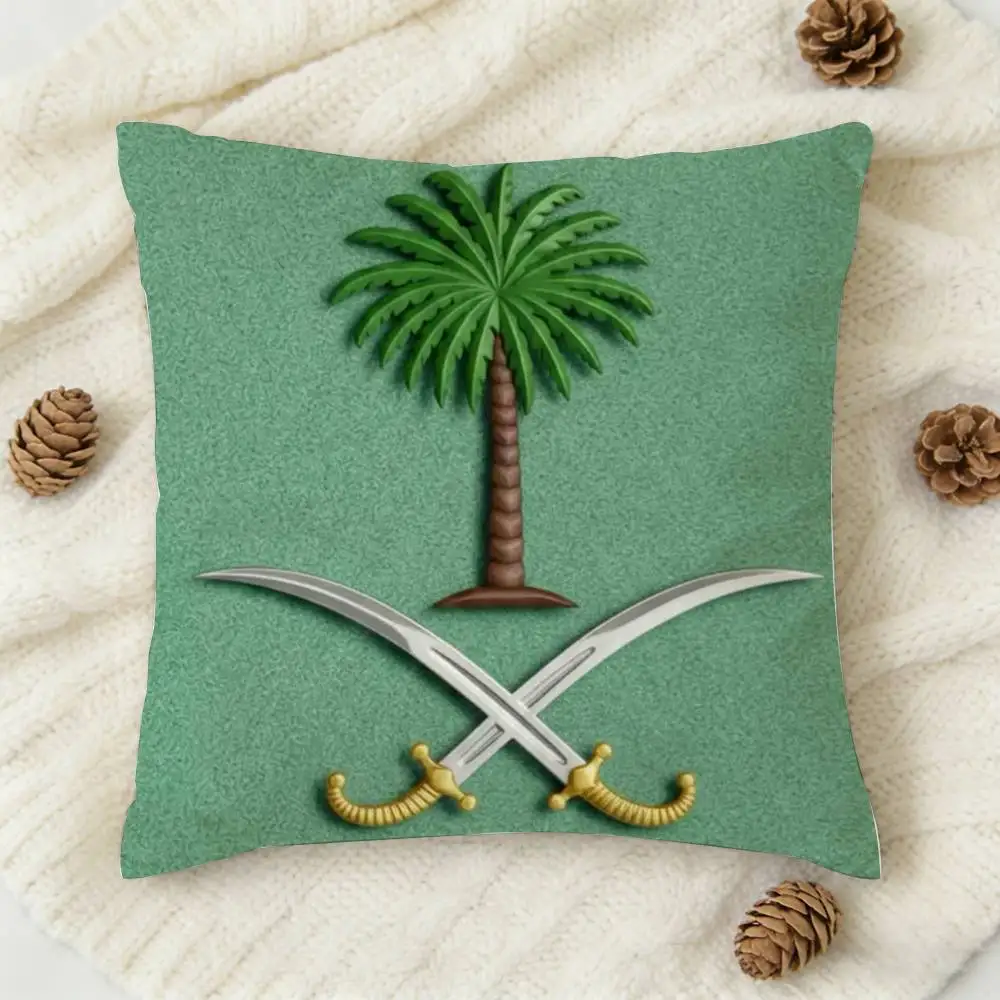 K-Kingdom Of Saudi Arabia Flag Double-sided Printed Square Decorative Cushion Cover for Sofa Living Room Home Decor 6