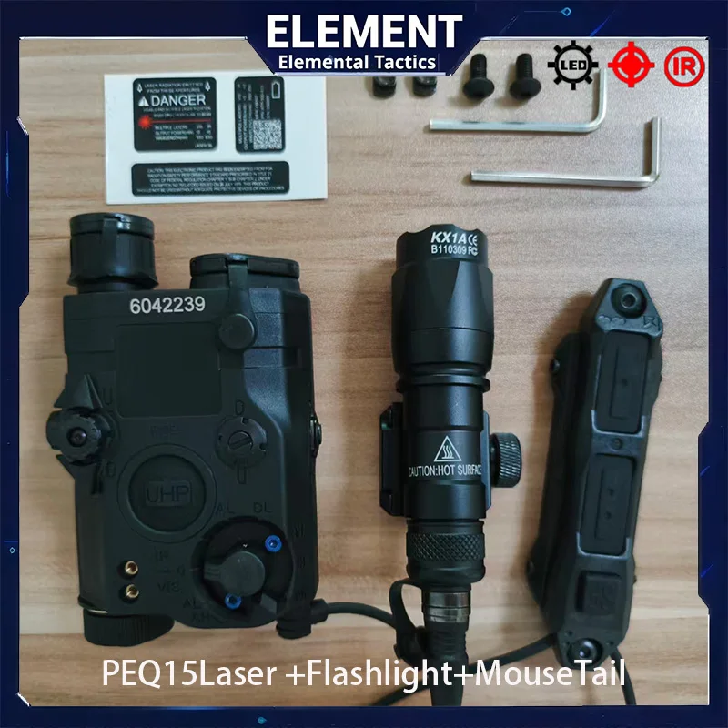 Tactical PEQ15 Red/Green Laser Indicator with M600C Flashlight Dual-Control Remote Switch M300A for Orion Outdoor Use