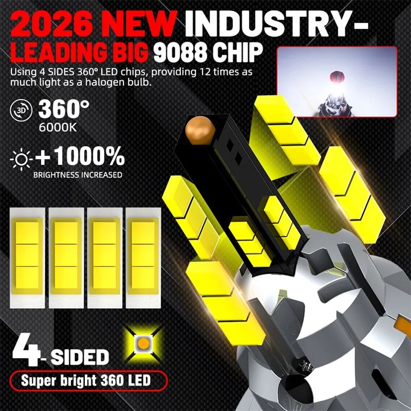 360 H7 LED Headlights 3000W Canbus 2PCS Car Lights Turbo Fan 6000K 9088 CSP Chips 1:1 Mini Plug And Play Led Light 12V 4000000LM