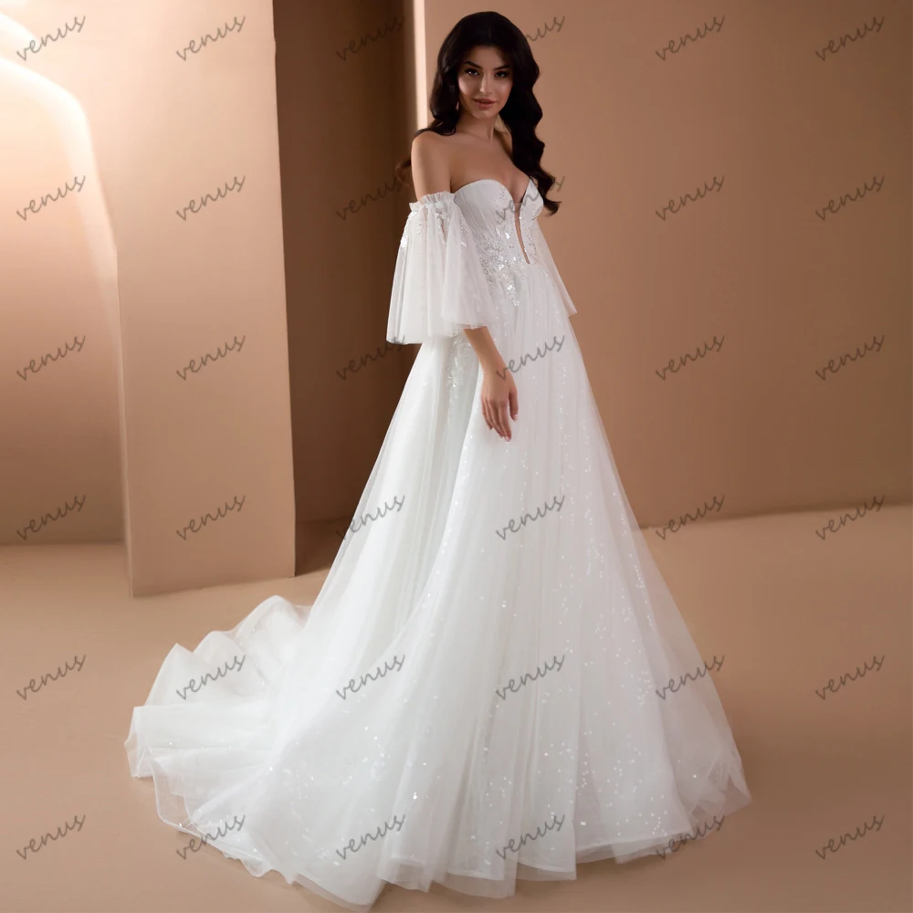 

Graceful Wedding Dresses Elegant Bridal Gowns Off The Shoulder Robes Tulle Tiered Sweetheart Backless Vestidos De Novia 2024