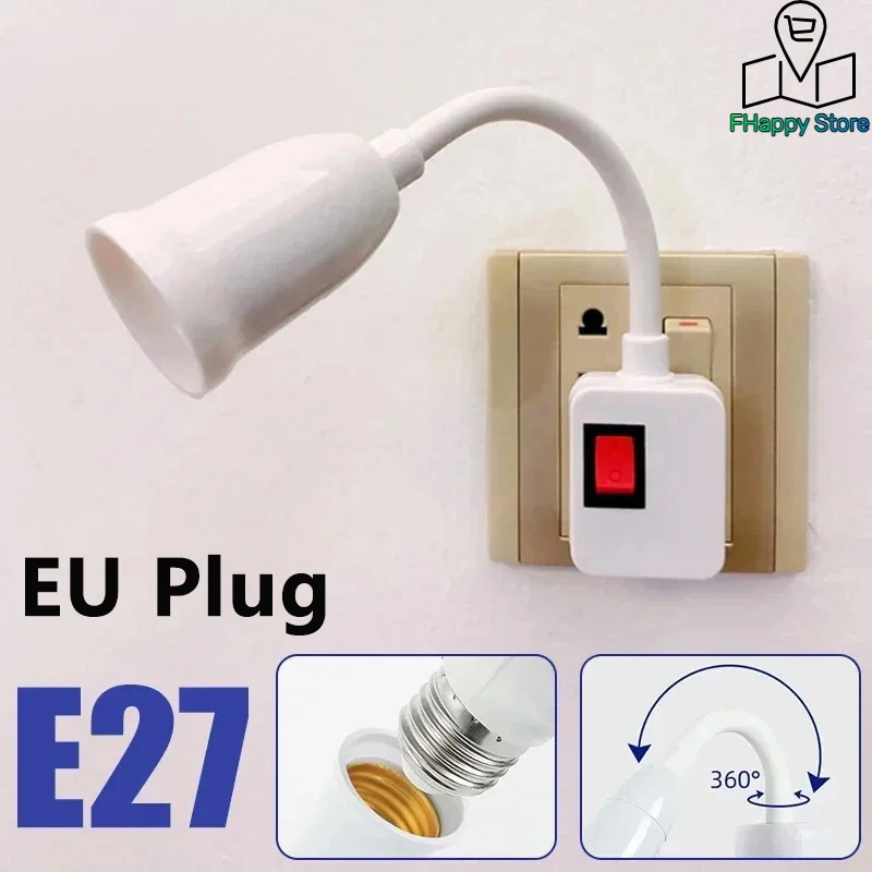 E27 Direct Plug In Swivel Head E27 Socket Bulb Holder With Switch EU Plug LED Table Lamp Stainless Steel Hose Steering Lever