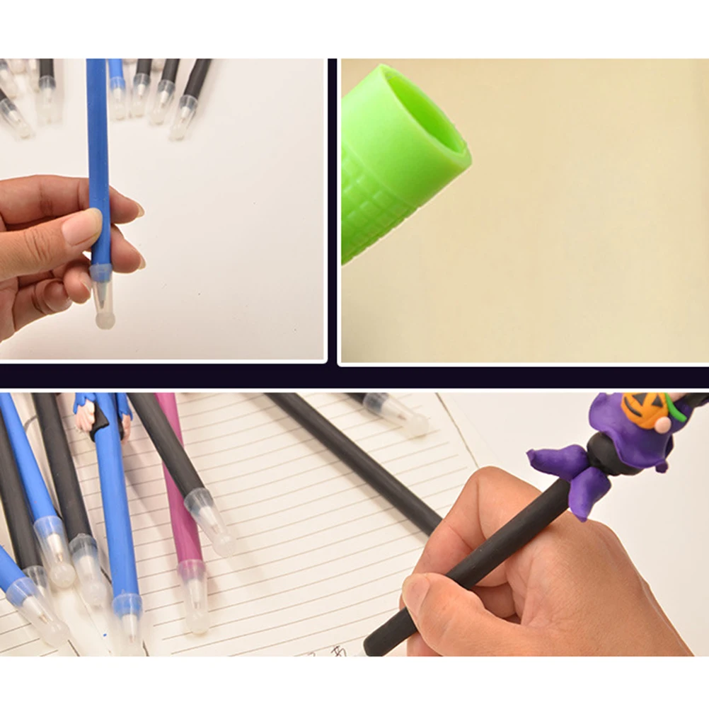 

12 шт. шариковые ручки из полимерной глины на Хэллоуин-волшебник в форме ведьмы, гладкие шариковые ручки для письма, сувениры для вечеринок, подарок, школьные принадлежности