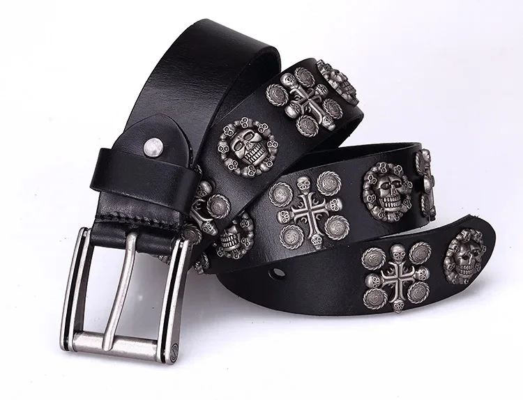 Men's Punk Skull Belt, 100% Cow Leather Buckle Genuine Rivet Belts, New Fashion, Top Layer.Free Shipping