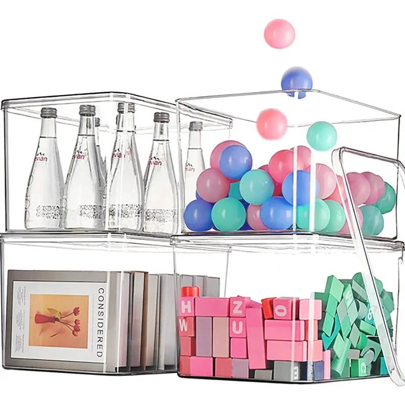 Clear plastic storage bins with LIDS-4packs,storage containers for snacks, cosmetics, books, dog food