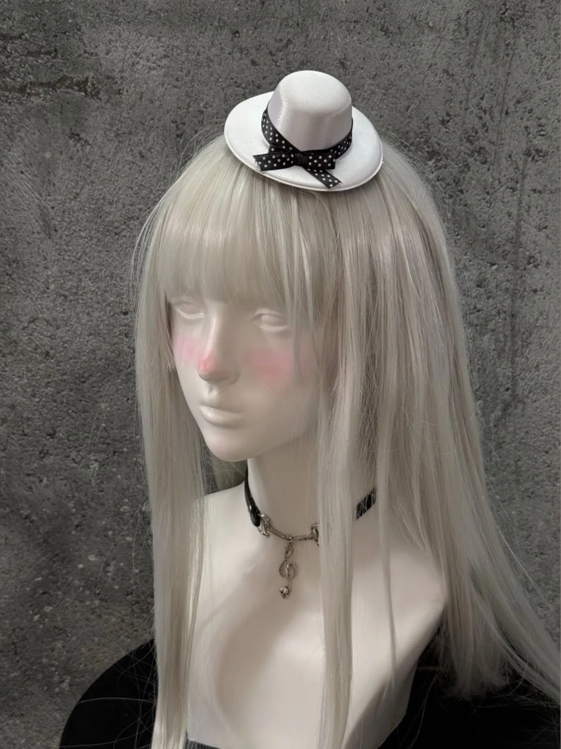 Subculture Original Hand-made Mini Black and White Polka Dot Satin Top Hat Headress Gothic Style Bow Hair Clip