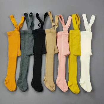 Collants mignons pour enfants, couleur unie, taille haute, élastique, salopette, bavoir, printemps et automne