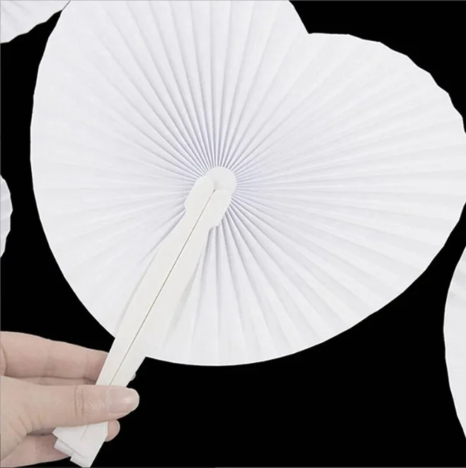 Wholesale European and American Hand-Held Folding Fans, White Paper Fans, Round Paper Travel Fans, Peach-Shaped Wedding Fans, Ro