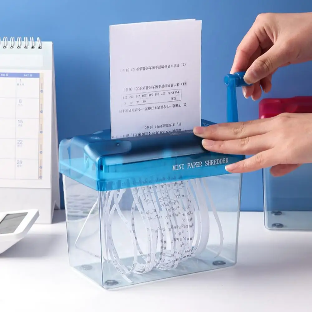 Manual Paper Shredder Portable Large Capacity Clear Visible Anti-slip Mini Hand A4 Paper Cutting Shredding Tool Office Supplies