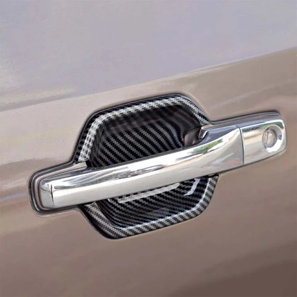 ⭐Genuine⭐ Car Upgrade Chrome Silver Carbon Fiber Door Bowl Handle Cover For Mitsubishi Pajero 2019 Cars Accessories