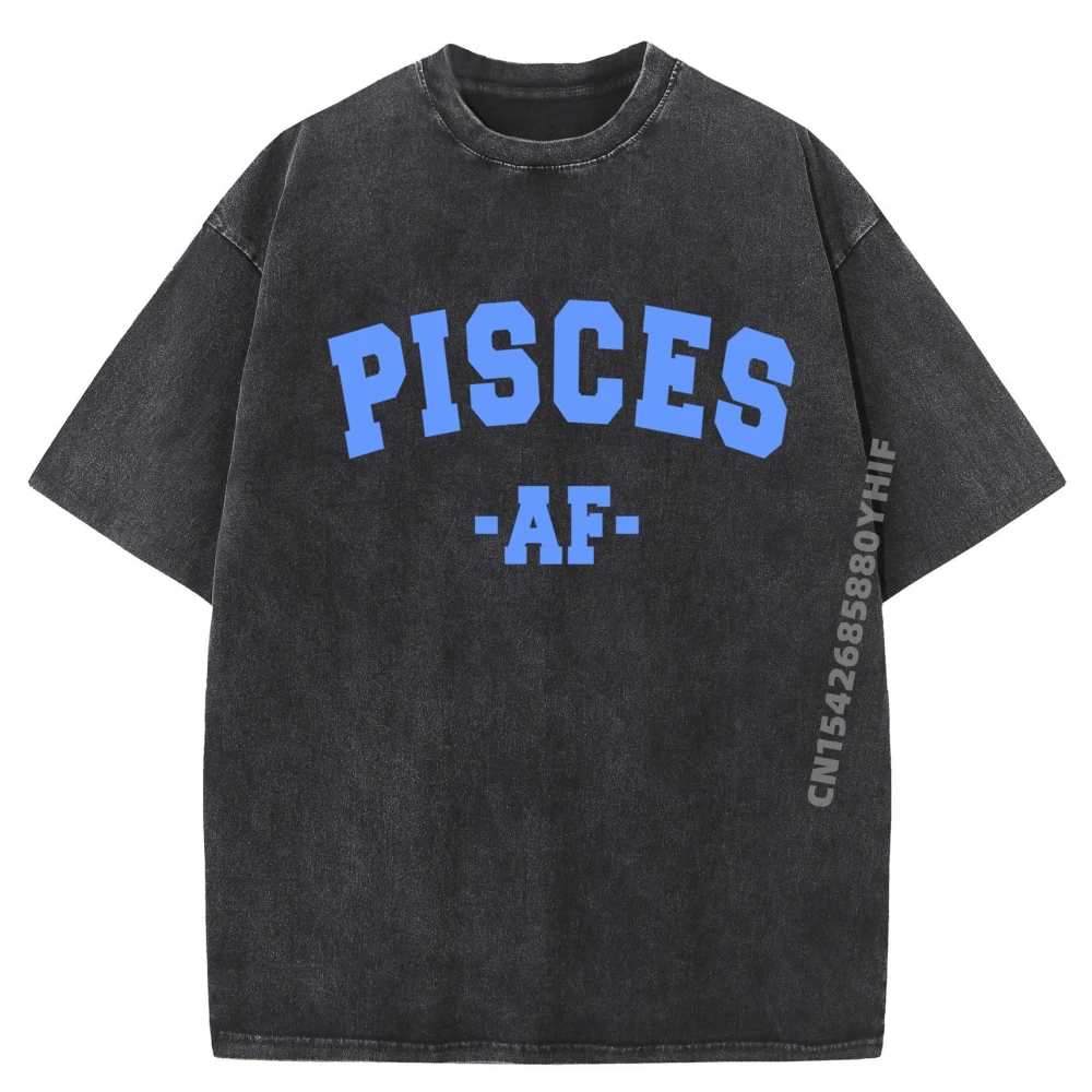 

Pisces Astrology Zodiac Sign Decorations Black Graphic Tees Mens Hot Sale Printed Tshirt Street Washed Tops Hip Hop