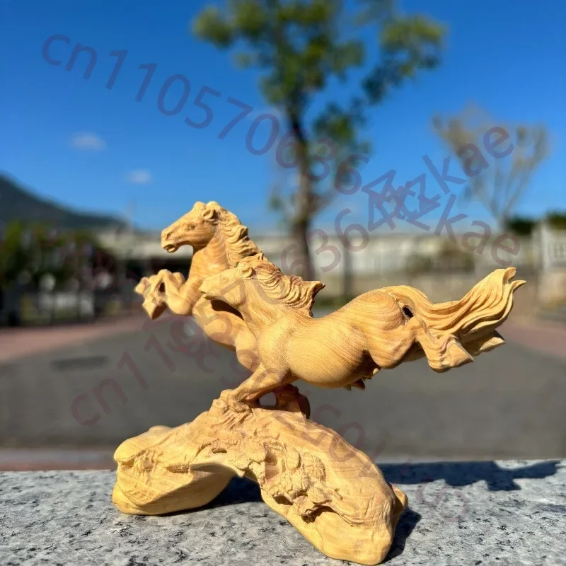 Hand-Carved Wooden Horse Sculpture - 4.7