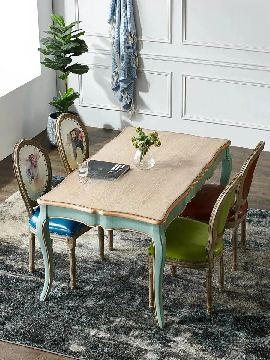

HLZ American solid wood dining table and chair combination simple household French table for 4 people