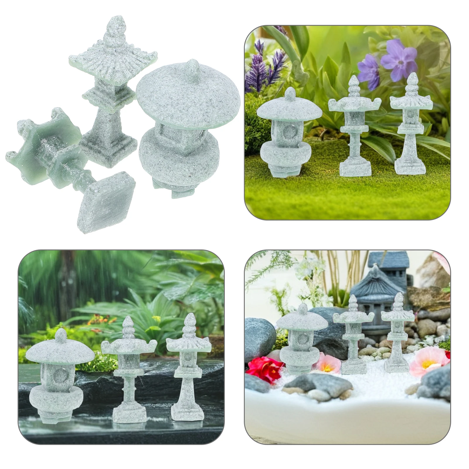 

3 Pcs Stone Lantern Fish Tank Decoration Japanese Garden Ornaments Fairies Pavilion Statue Green Sandstone Aquarium Decorations