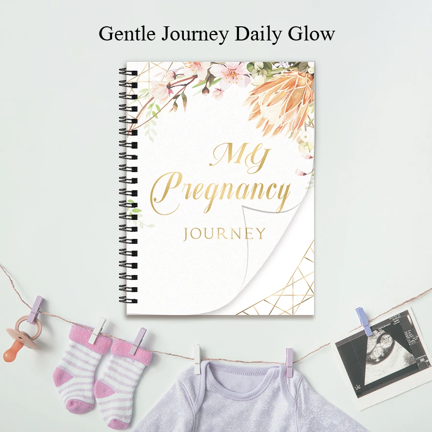 Pregnancy Tracker Book with Stickers, Weekly Log & Floral - Geometric Memory Album (8.3x11.2