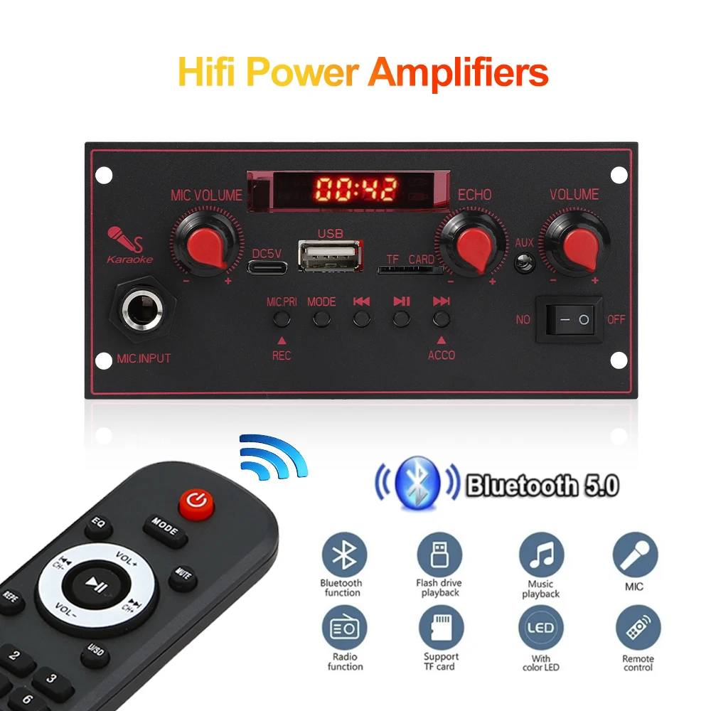 Bluetooth 5.0 MP3 Decoder Board 20W Amplifier 5V MP3 Player with FM Module Record For Music Subwoofer Speakers Volume Control