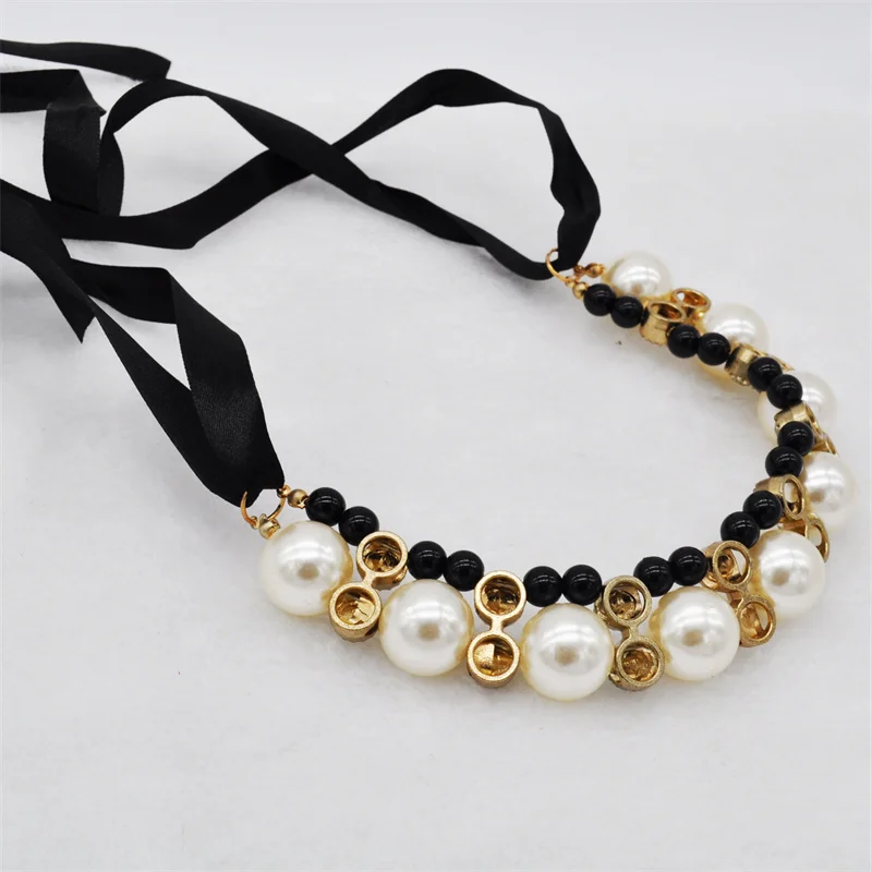 Korean Beads Crystal Lace Choker Necklace For Woman New Bohemian Fashion Jewelry Handmade Ethnic Statement Necklaces
