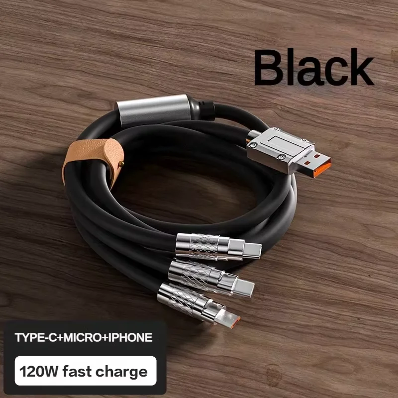 120W 6A 3 in 1 Schnellladekabel Typ C Micro USB für iPhone Ladekabel für Samsung Huawei Xiaomi Telefon Ladegerät USB-Kabel