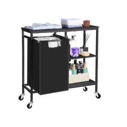 Pull-Out Laundry Basket with Shelf and  three Shelf,Laundry Basket Organizer Section with Removable Laundry Bags for clothes